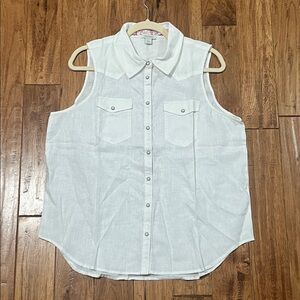 Sundance 100% linen White Sleeveless Top nwot large western shirt #729
